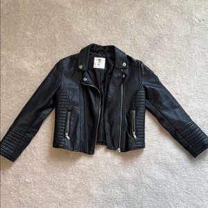 Black Faux Leather Jacket with Quilted Sleeves